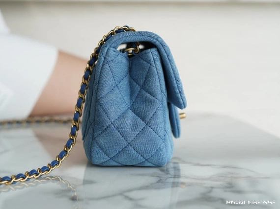 Hyper Peter Crush Pearl CHANEL Flap Mini Blue Denim Quilted 0707